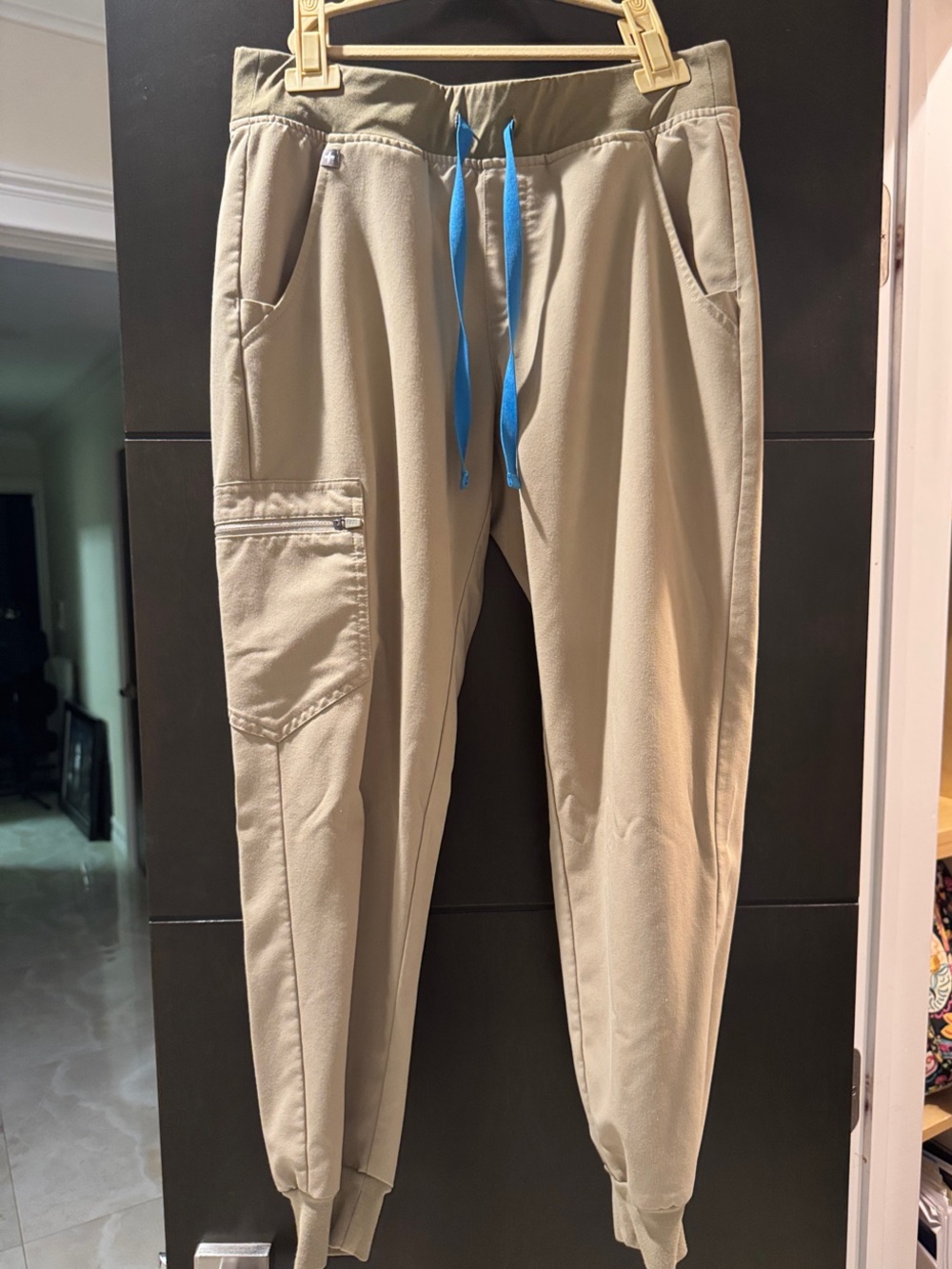 FIGS Khaki Sweat Joggers with Blue Drawstring